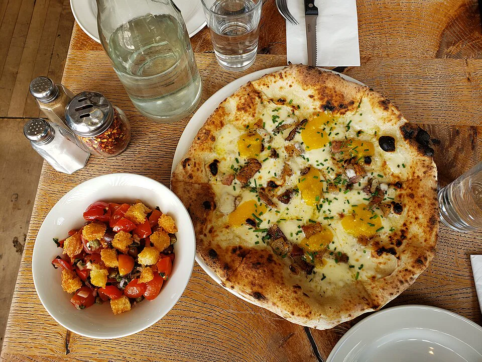 Carbonara Pizza (with Crispy Guanciale & Egg) — signature food visual for The Pizza Project